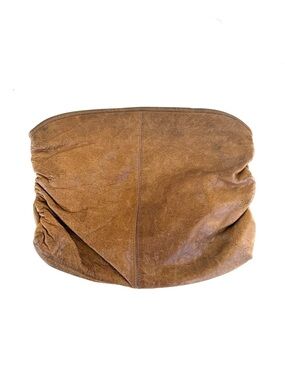 Vintage Midcentury Soft Tan Leather Slouch Clutch Purse